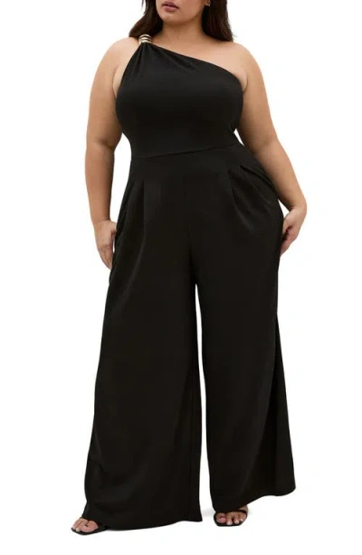 City Chic Amber Asymmetric One-shoulder Jumpsuit In Multi