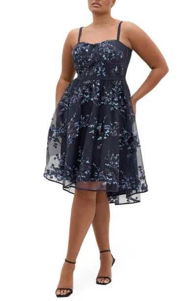 City Chic Ambrosia Lace Fit & Flare Dress In Blue