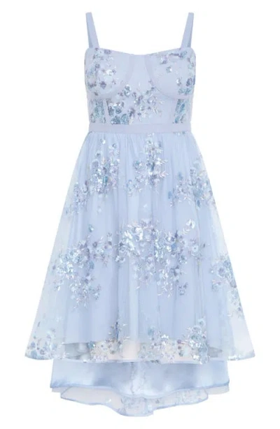 City Chic Ambrosia Sequin Floral Print High-low Dress In Blue