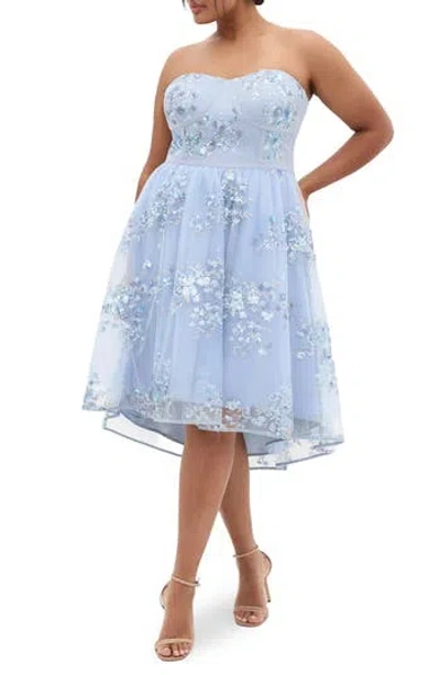 City Chic Ambrosia Sequin Floral Print High-low Dress In Blue