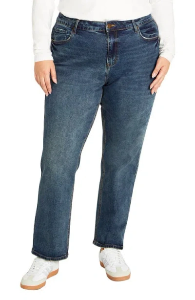 City Chic Amira Straight Leg Jeans In Mid Denim