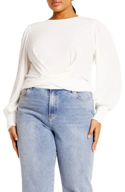City Chic Amira Twist Long Sleeve Top In Ivory