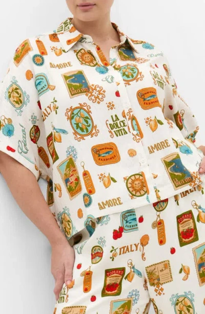 City Chic Amore Amalfi Print Button-up Shirt In Multi