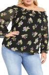CITY CHIC ANAIS FLORAL OFF THE SHOULDER LONG SLEEVE TOP