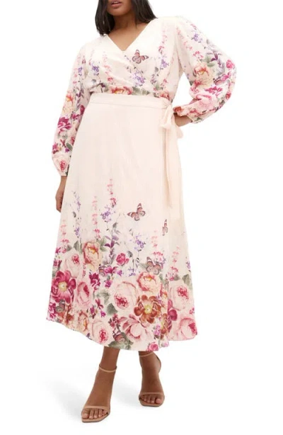 City Chic Anastasia Flutter Sleeve Midi Dress In Pink
