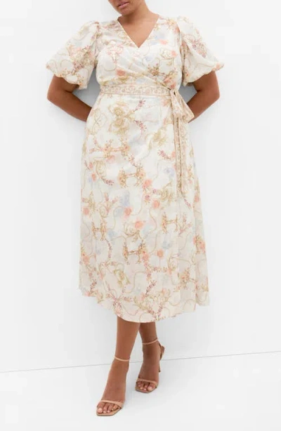 City Chic Anastasia Print Wrap Dress In Neutral