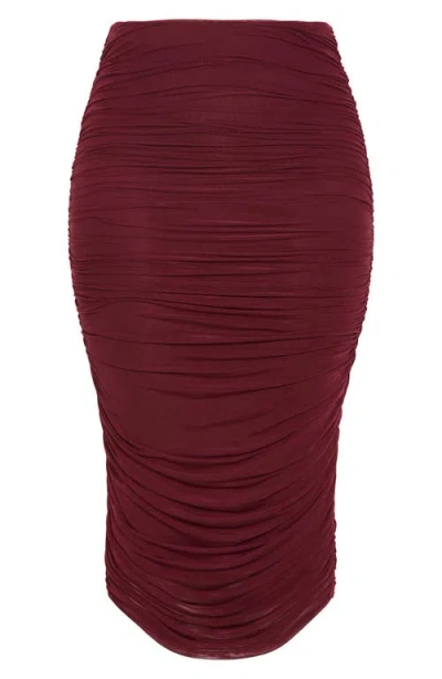 City Chic Anastasia Ruched Midi Skirt In Burgundy