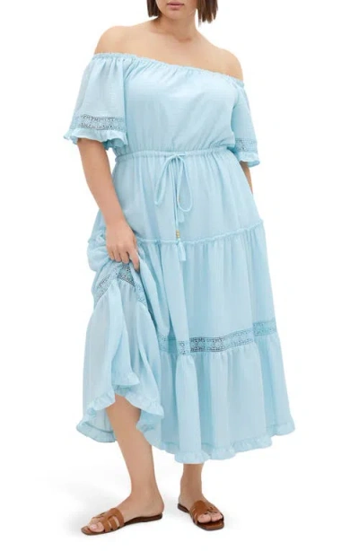 City Chic Angel Embroidery Detail Midi Dress In Blue