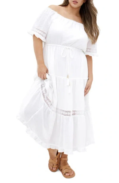 City Chic Angel Embroidery Detail Midi Dress In White