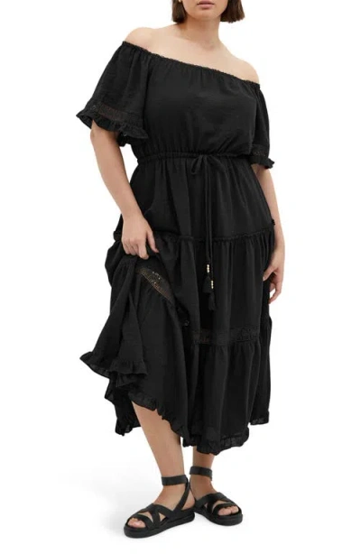 City Chic Angel Embroidery Detail Midi Dress In Black