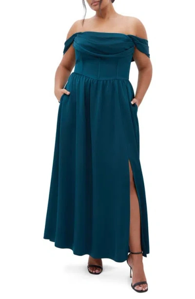 City Chic Angel Love Corset Maxi Dress In Green
