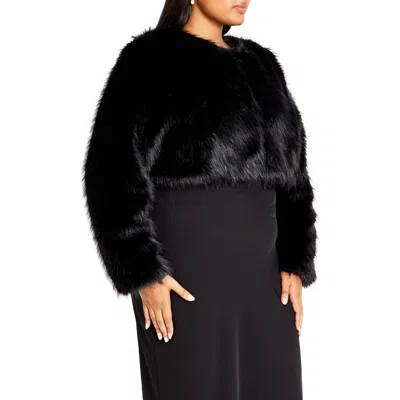 City Chic Angelica Faux Fur Crop Jacket In Black