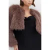 City Chic Angelica Faux Fur Crop Jacket In Brown
