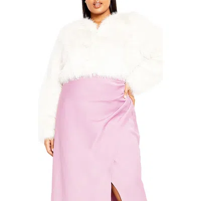 City Chic Angelica Faux Fur Crop Jacket In Oat