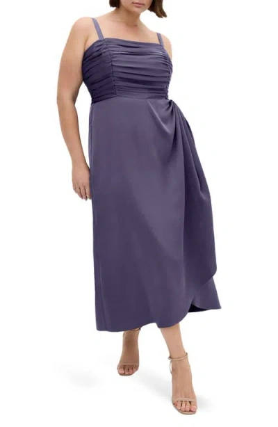 City Chic Ania Gathered Evening Dress In Purple