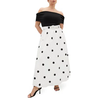City Chic Anita Mixed Media Off The Shoulder Maxi Dress In White