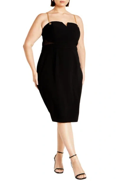 City Chic Ann Chain Strap Sheath Dress In Black
