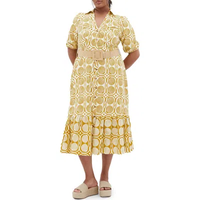 City Chic Anna Border Print Belted Cotton Maxi Dress