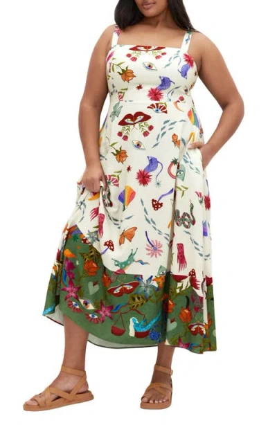 City Chic Annabel Print Ruffle Hem Sleeveless Maxi Dress In Dreamscape Placement