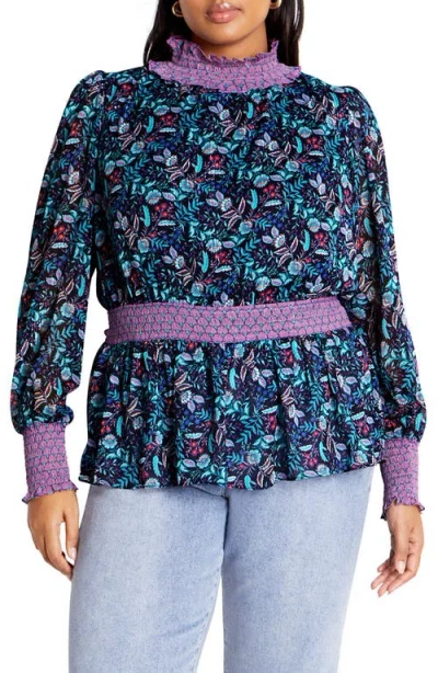 City Chic Annalise Floral Smocked Top In Florentine