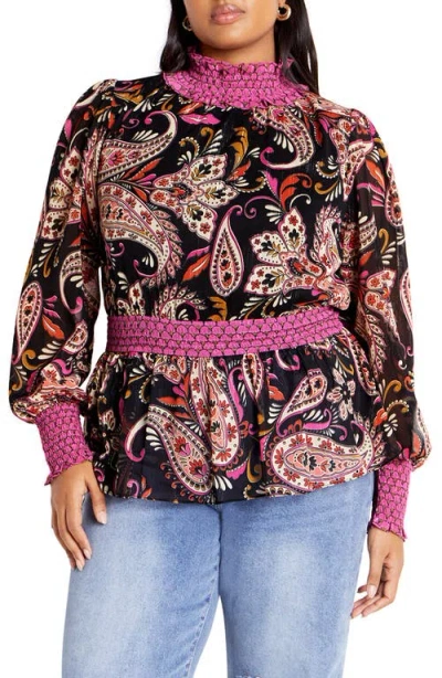 City Chic Annalise Floral Smocked Top In Peaceful Paisley