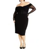 City Chic Anne Off The Shoulder Long Sleeve Corset Dress In Black