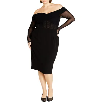 City Chic Anne Off The Shoulder Long Sleeve Corset Dress In Black