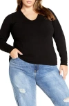 City Chic Annie V-neck Top In Black