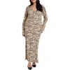 City Chic Anthea Animal Long Sleeve Maxi Dress In Animal Print