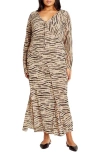 City Chic Anthea Zebra Print Long Sleeve Maxi Dress In Neutral Wave