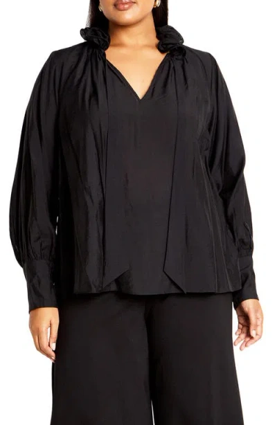 City Chic Antoinette Tie Neck Top In Black