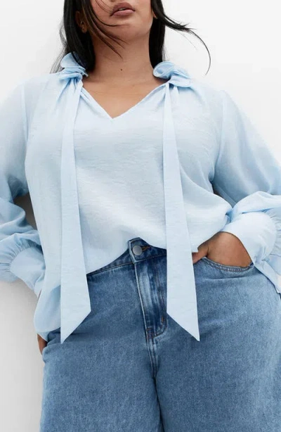 City Chic Antoinette Tie Neck Top In Blue