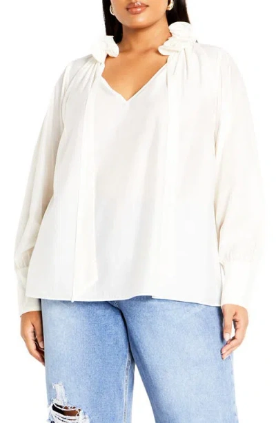 City Chic Antoinette Tie Neck Top In Cream