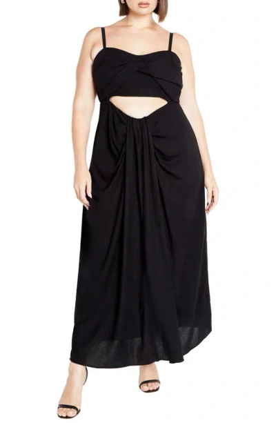 City Chic April Cutout Draped Maxi Dress In Black