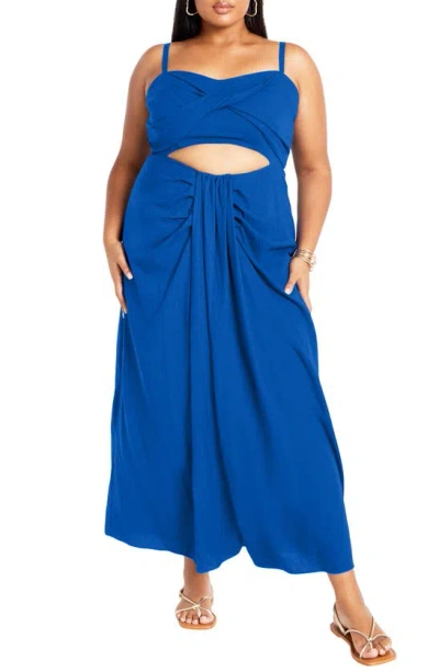 City Chic April Cutout Draped Maxi Dress In Oly Blue