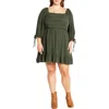 City Chic Arden Pleated Clip Dot Minidress In Green