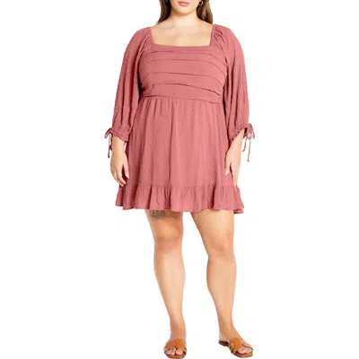 City Chic Arden Pleated Clip Dot Minidress In Pink