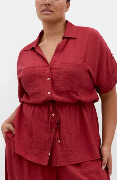 City Chic Aria Button-up Peplum Shirt In Red
