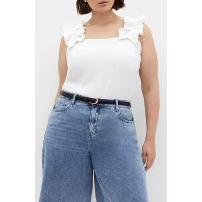City Chic Aria Ruffle Smocked Tank In White