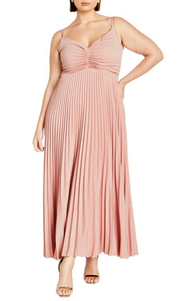 City Chic Ariana Pleat Dress In Vintage Rose