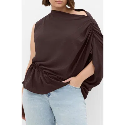 City Chic Ariel Asymmetric Shirt In Brown