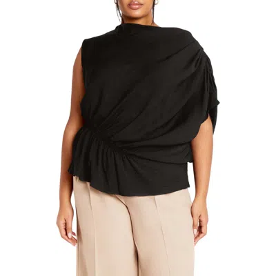 City Chic Ariel Asymmetric Woven Shirt In Black