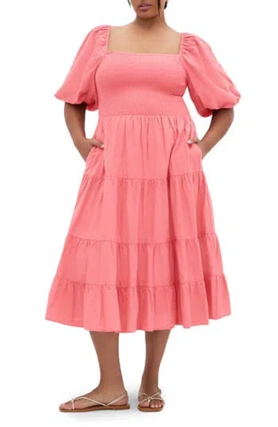 City Chic Ariella Tiered Cotton Midi Dress In Pink