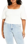CITY CHIC ARIELLE SMOCKED PUFF SLEEVE COTTON TOP