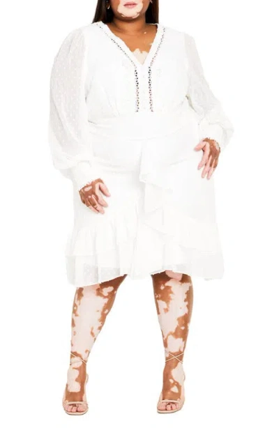 City Chic Ariyah Ruffle Clip Dot Dress In White