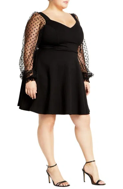 City Chic Asher Sheer Sleeve Dress In Black