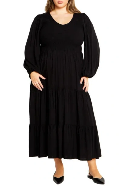 City Chic Athena Freya Long Sleeve Tiered Maxi Dress In Multi