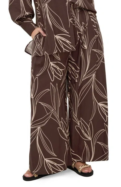 City Chic Athena Mixed Print Wide Leg Pants In Brown