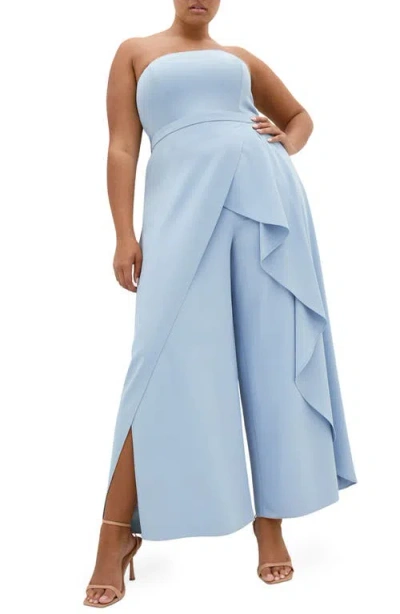 City Chic Attract Strapless Jumpsuit In Blue