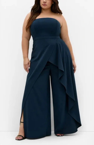 City Chic Attract Strapless Jumpsuit In Blue
